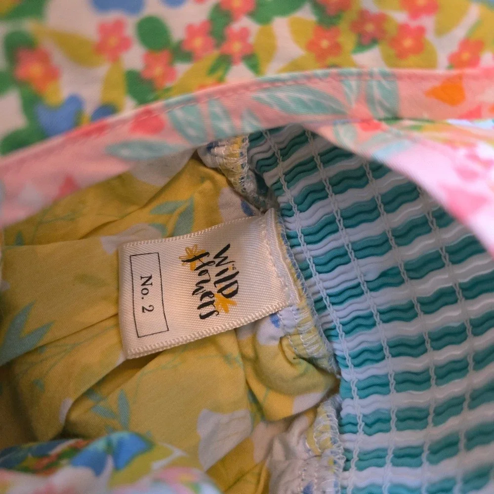 WILDFLOWERS Girls Floral Bunny Print‎ Sleeveless Dress Yellow Blue Ruffle Trim